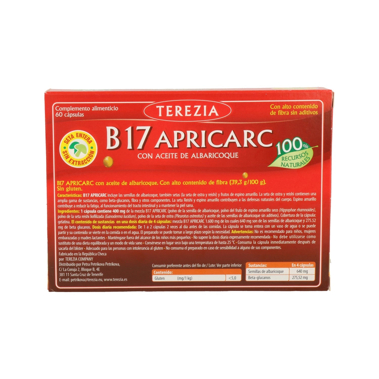 Terezia B17 Apricarc Aceite Albaricoque 60caps