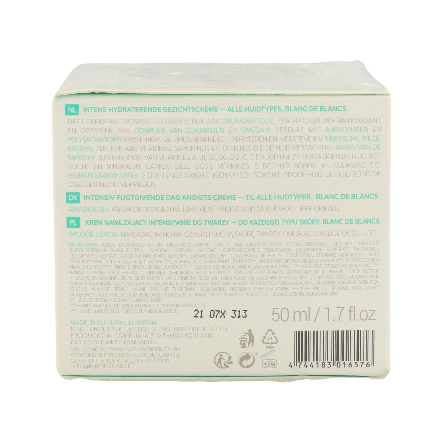 Natura Siberica Crema Facial de Día Hidratación Intensiva Blanc de Blancs 50ml