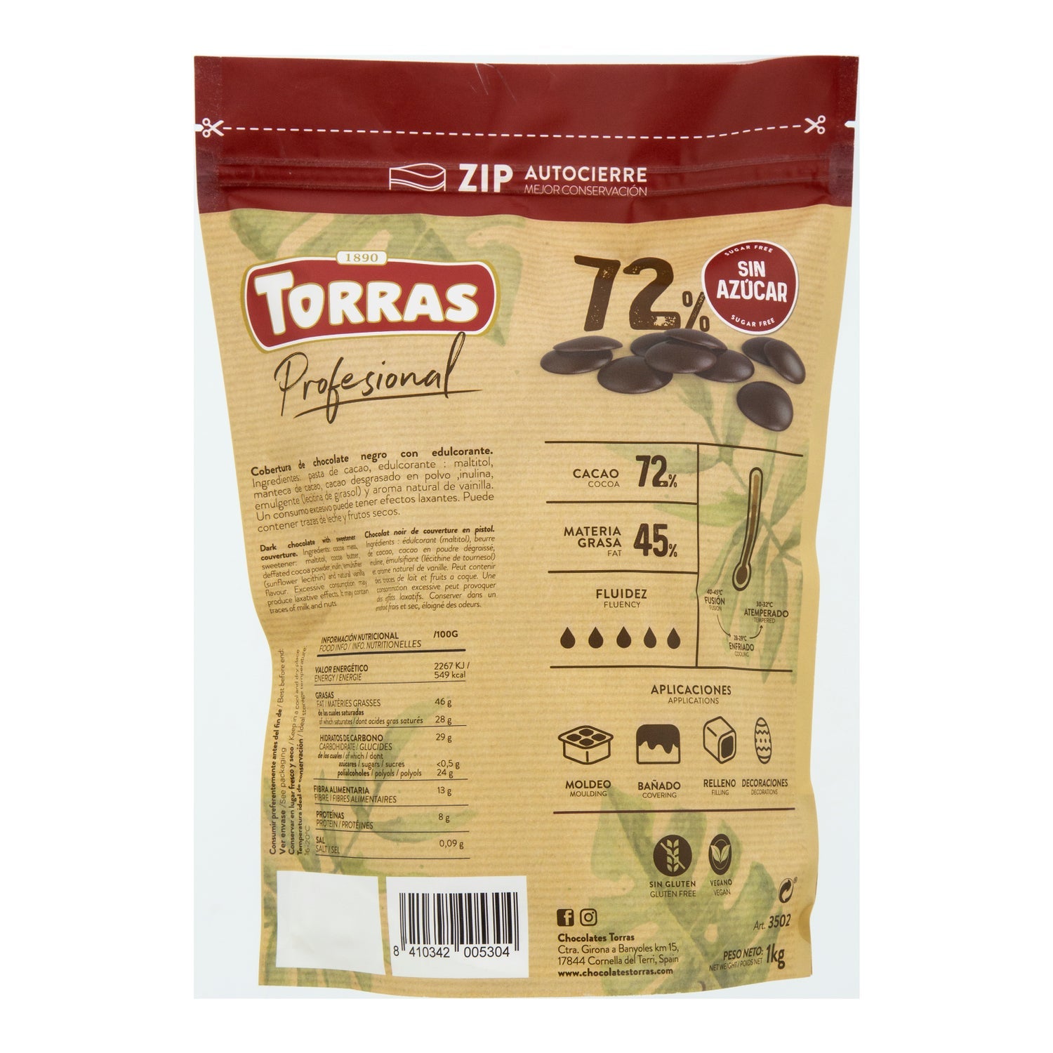 Torras Cobertura Chocolate 70% Cacao 1kg