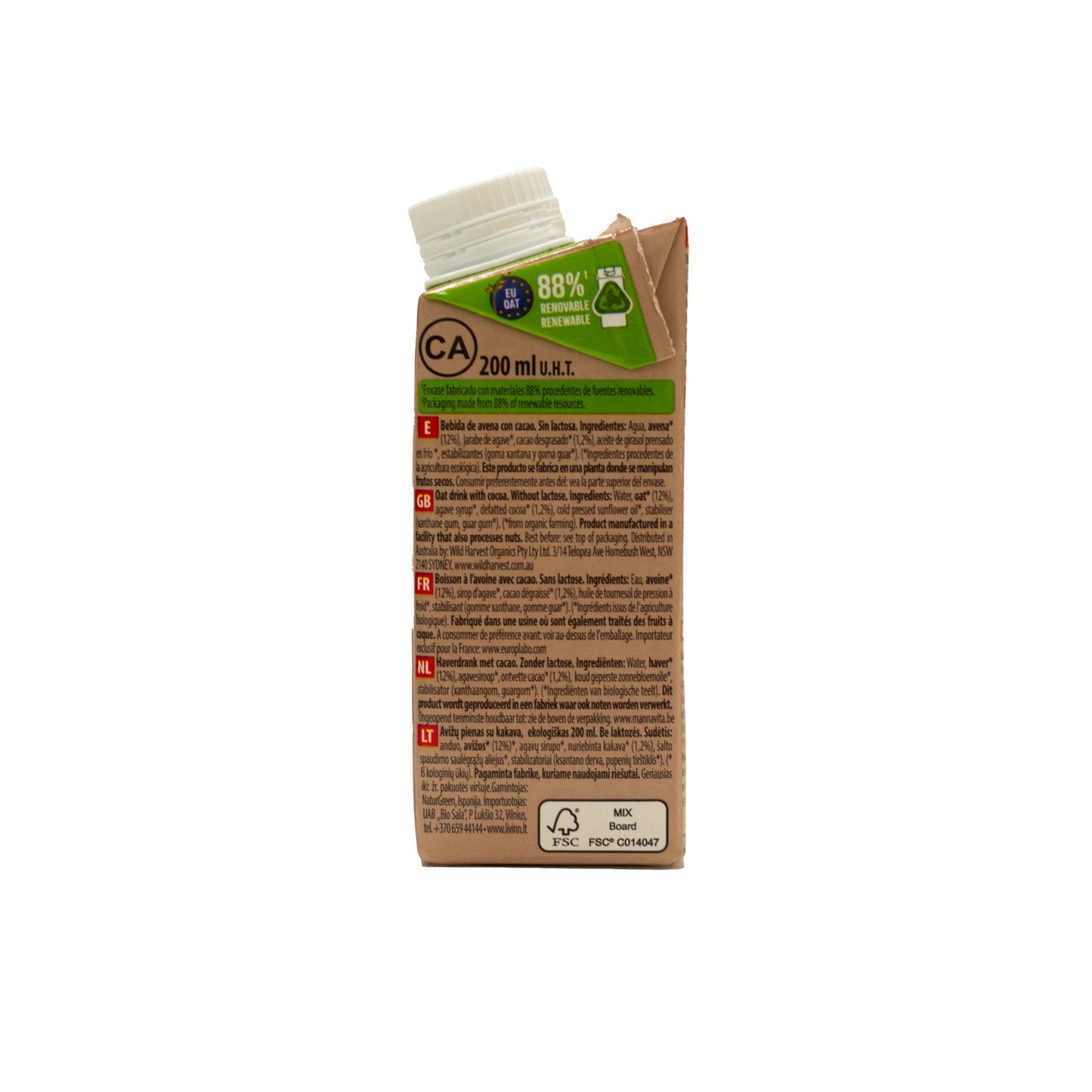 Naturgreen Bebida Ecológica de Avena y Cacao 200ml