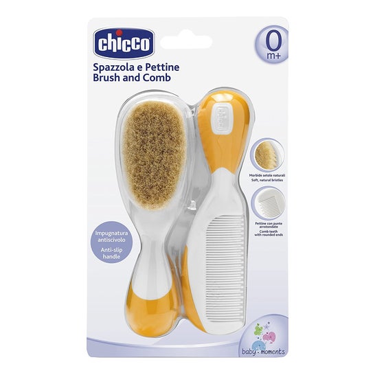 Chicco Pack Cepillo y Peine de Pelo Natural Naranja 0m+