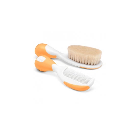 Chicco Pack Cepillo y Peine de Pelo Natural Naranja 0m+