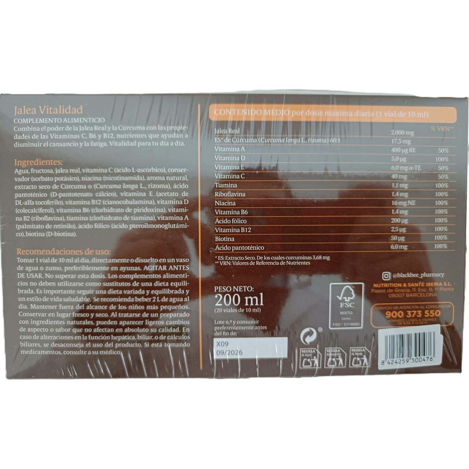 Black bee Pack jalea realvitalidad cúrcuma 2 x 20 ampollas