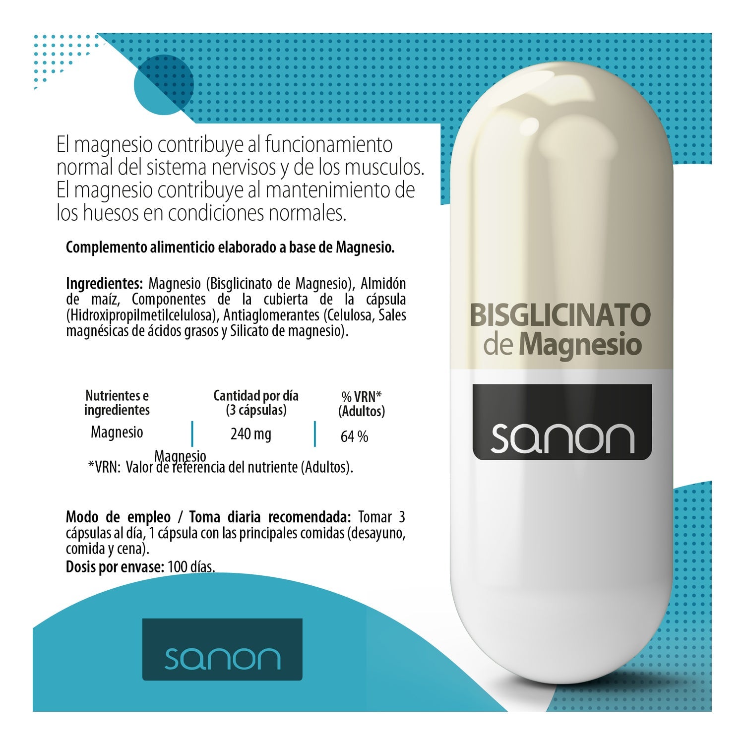 Sanon Bisglicinato de Magnesio 300vcaps