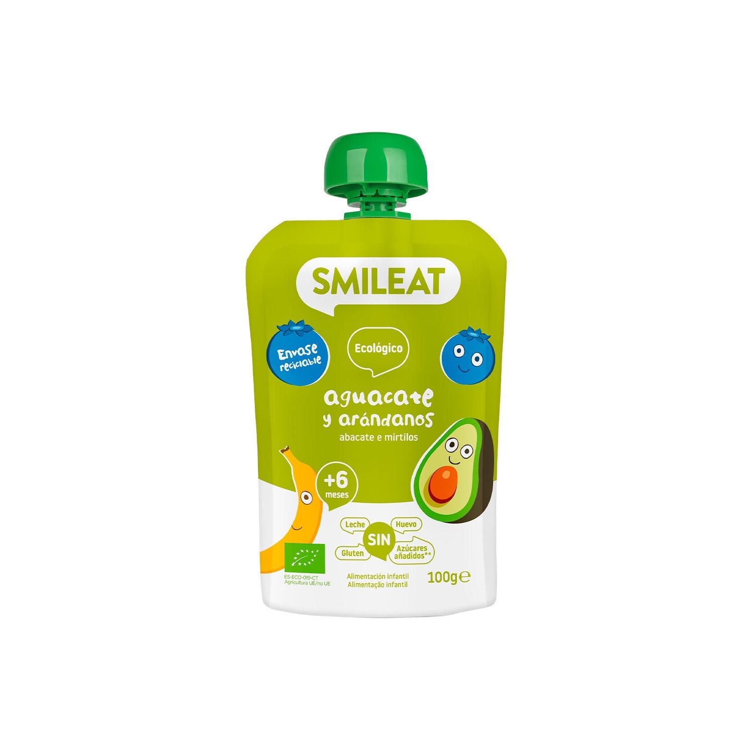 Smileat Pouch Ecológico de Aguacate y Arándanos 100g