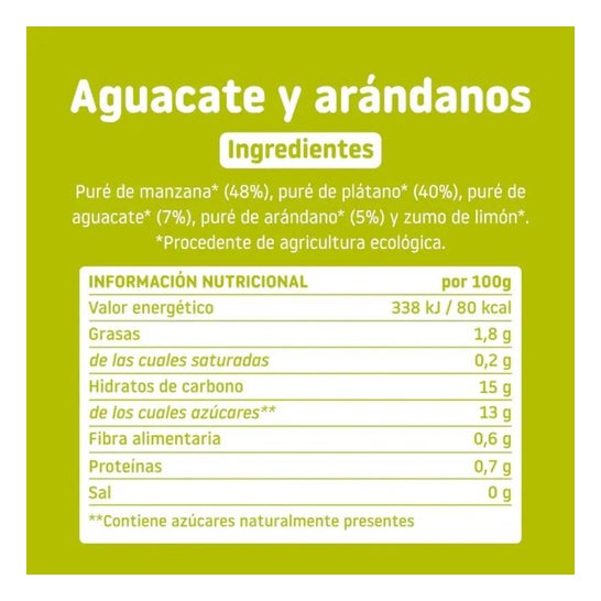 Smileat Pouch Ecológico de Aguacate y Arándanos 100g