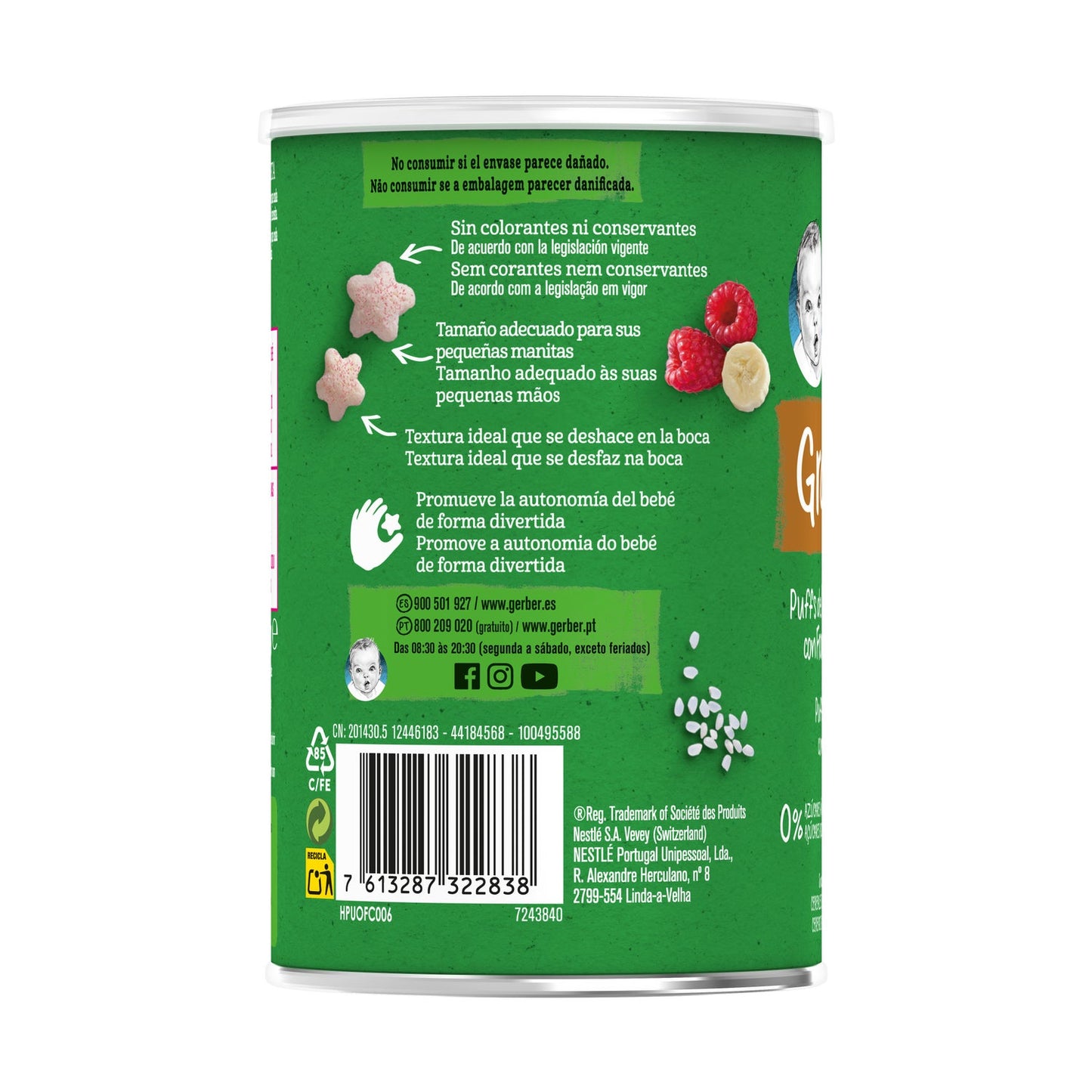 Gerber Organic Puffs Snacks de Cereales con Frambuesa 35g
