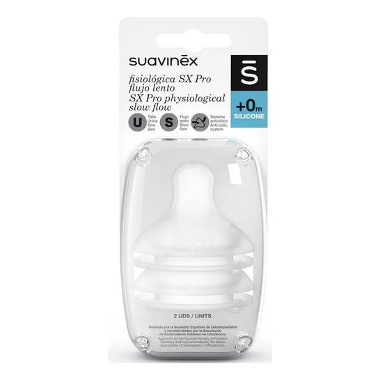 Suavinex Tetina Fisiológica SX Pro Silicona Flujo Lento +0m 2uds