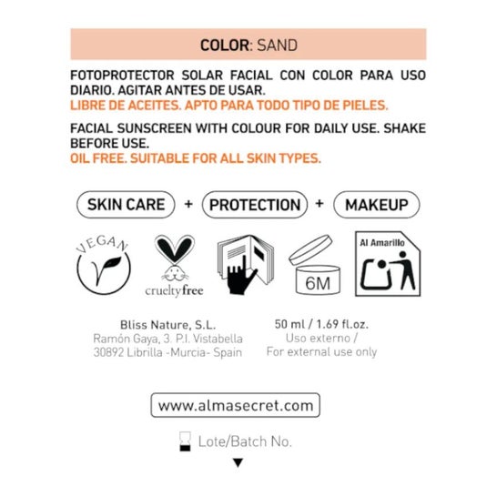 Alma Secret Solar Crema Facial con Color Spf50 Sand 50ml