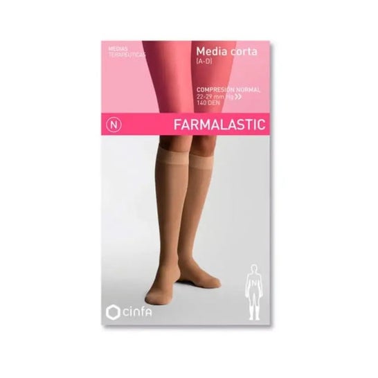 Farmalastic Media Corta (A-D) Compresión Normal T-Reina Plus Beige 1 Par