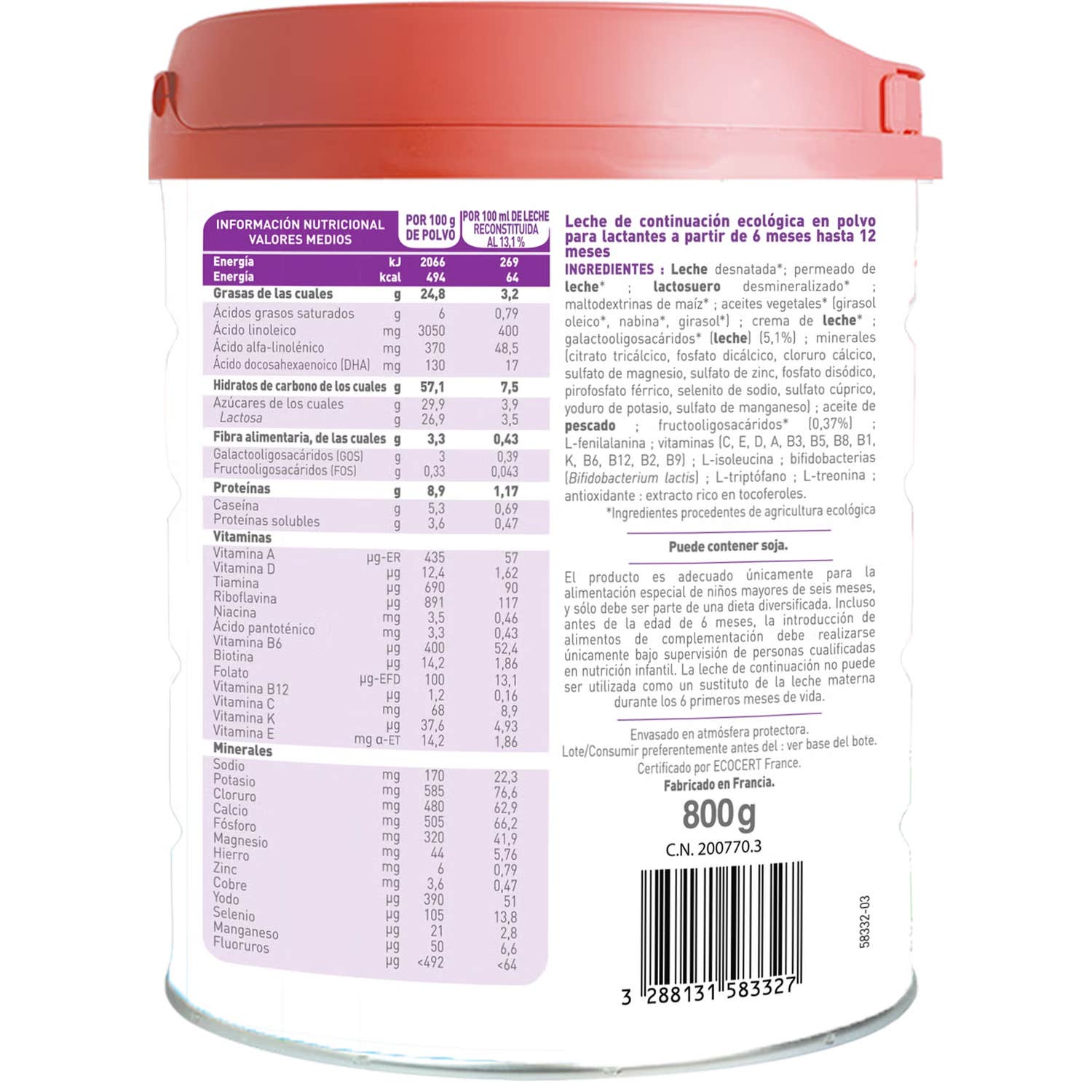 BabyBio Óptima 2 Leche de Continuación 3x800g