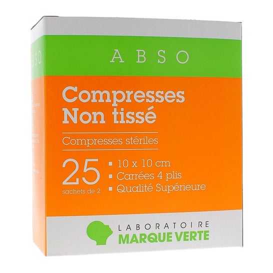Marca Verde Compresas Absorbentes 1no Tejidas 10x10 cm Bolsa 25x2 uds