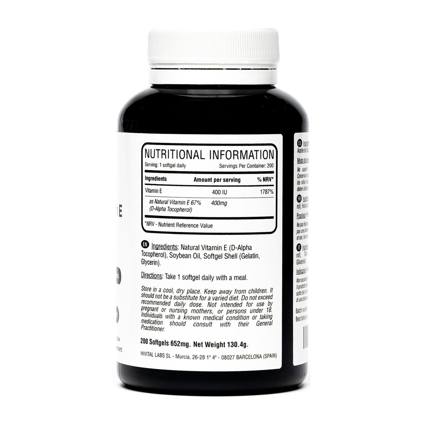 Hivital Foods Vitamina E Natural 400 UI 200 perlas (6 meses)