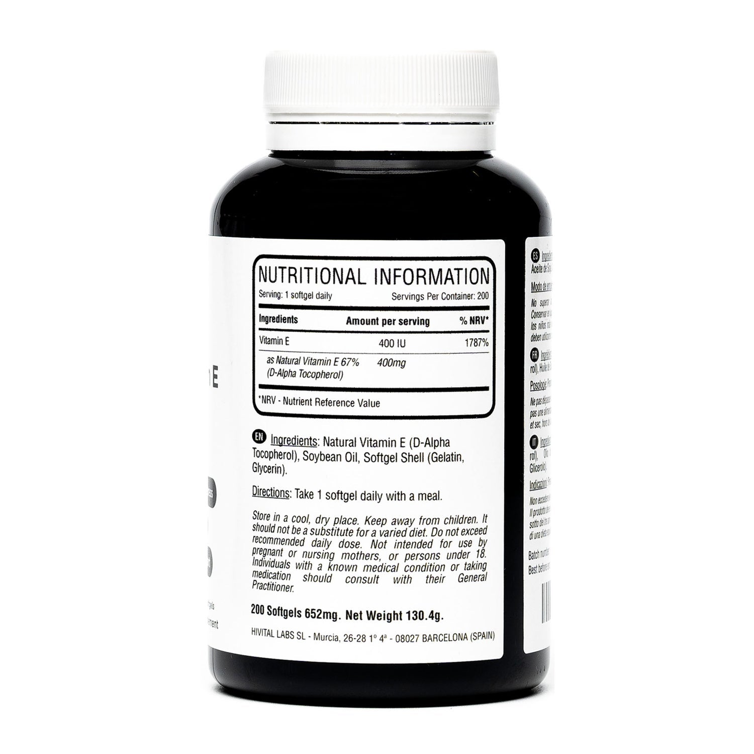 Hivital Foods Vitamina E Natural 400 UI 200 perlas (6 meses)