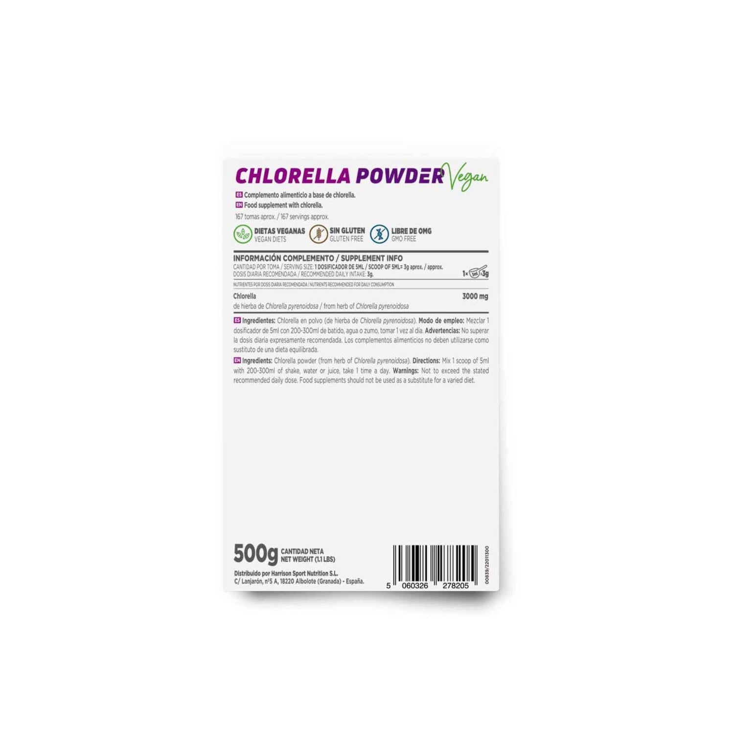 HSN Chlorella en Polvo Sin Sabor 500 g