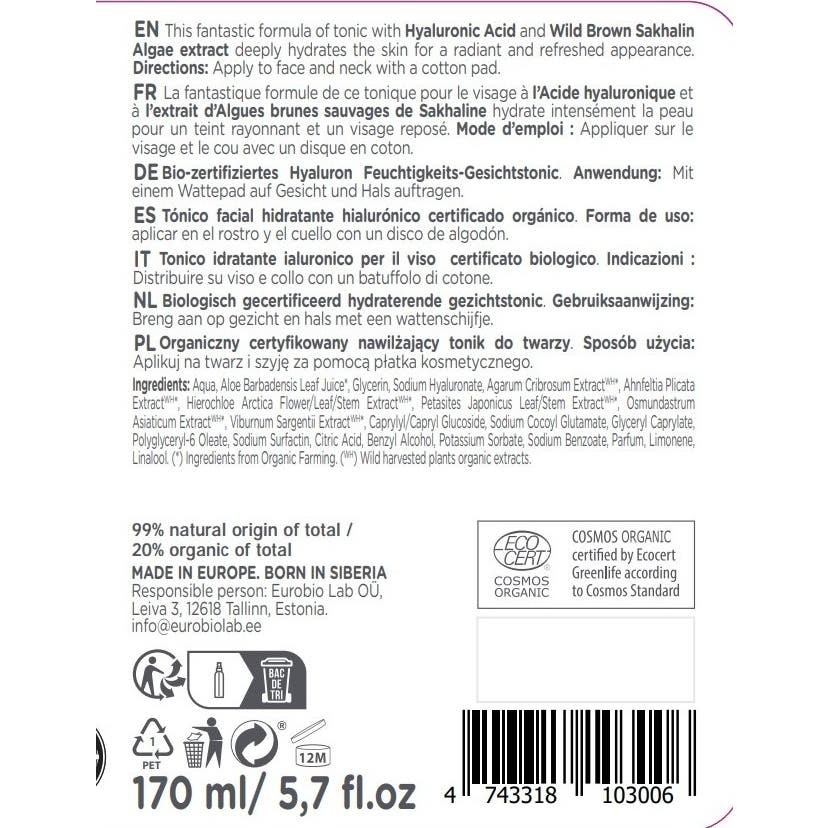 Natura Siberica Tónico Facial Hidratante Hialurónico Bio 170ml