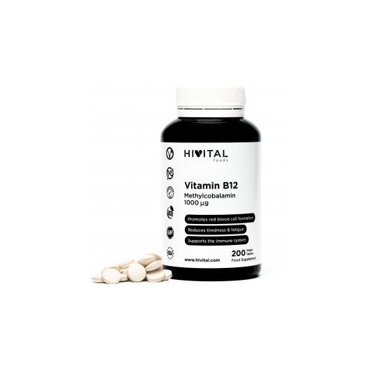 Hivital Foods Vitamina B12 Metilcobalamina 1000 mcg 200 comprimidos (Más de 6 meses)