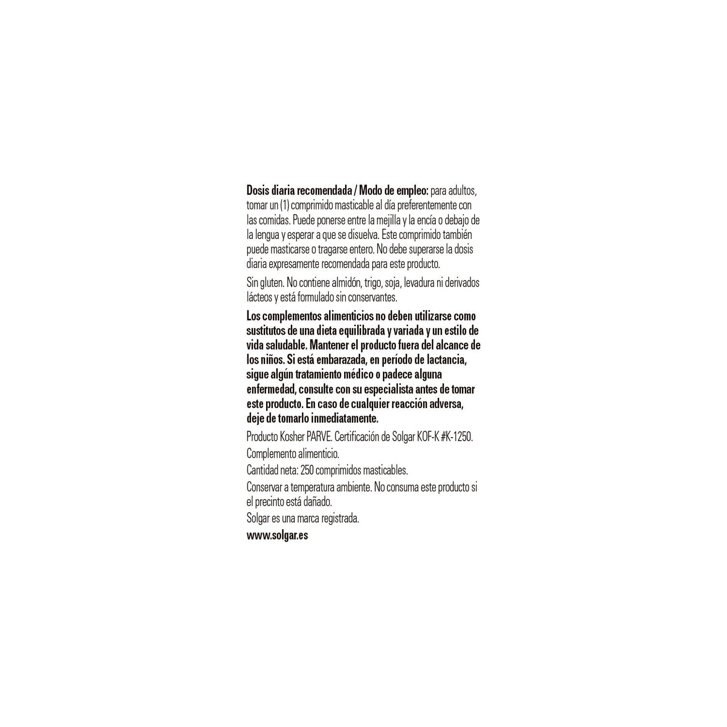 Solgar Vitamina B12 Cianocobalamina 1000mcg Sublingual 250comp