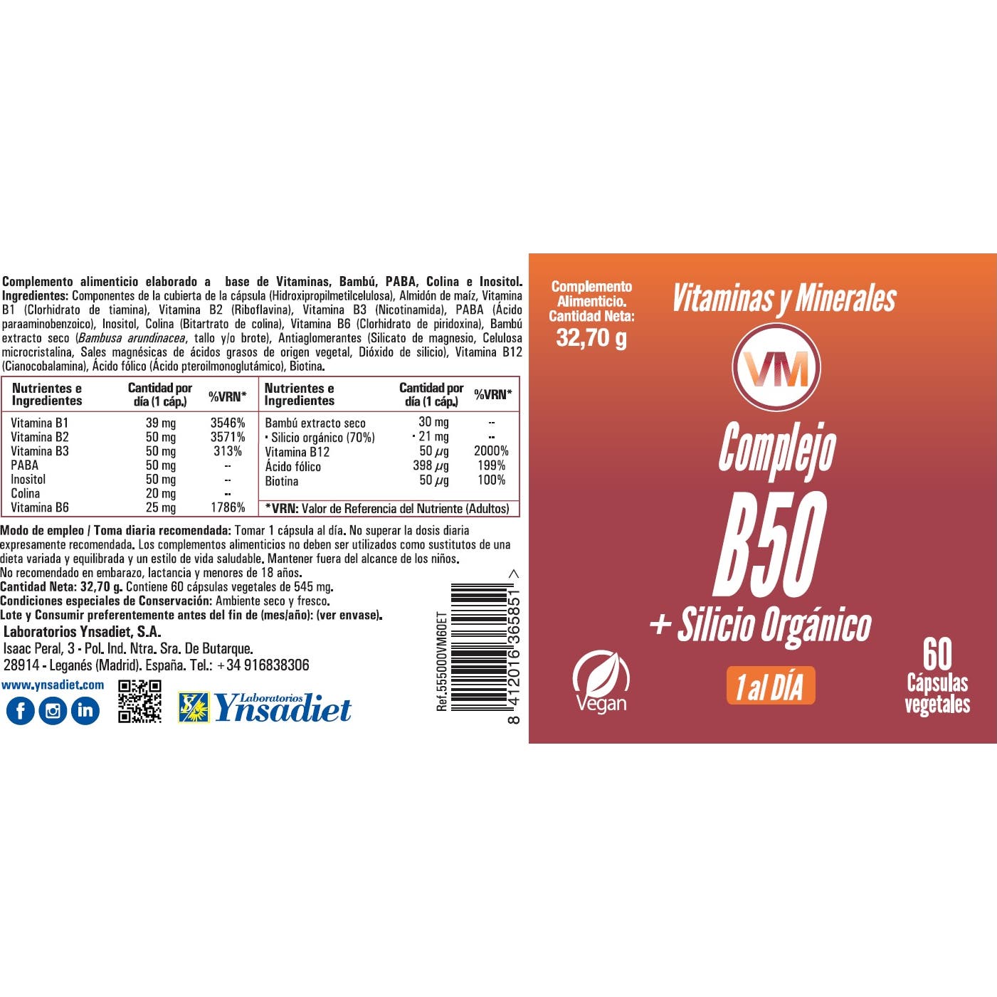 Vitaminas y Minerales Complejo B50 + Silicio Orgánico 60vcaps
