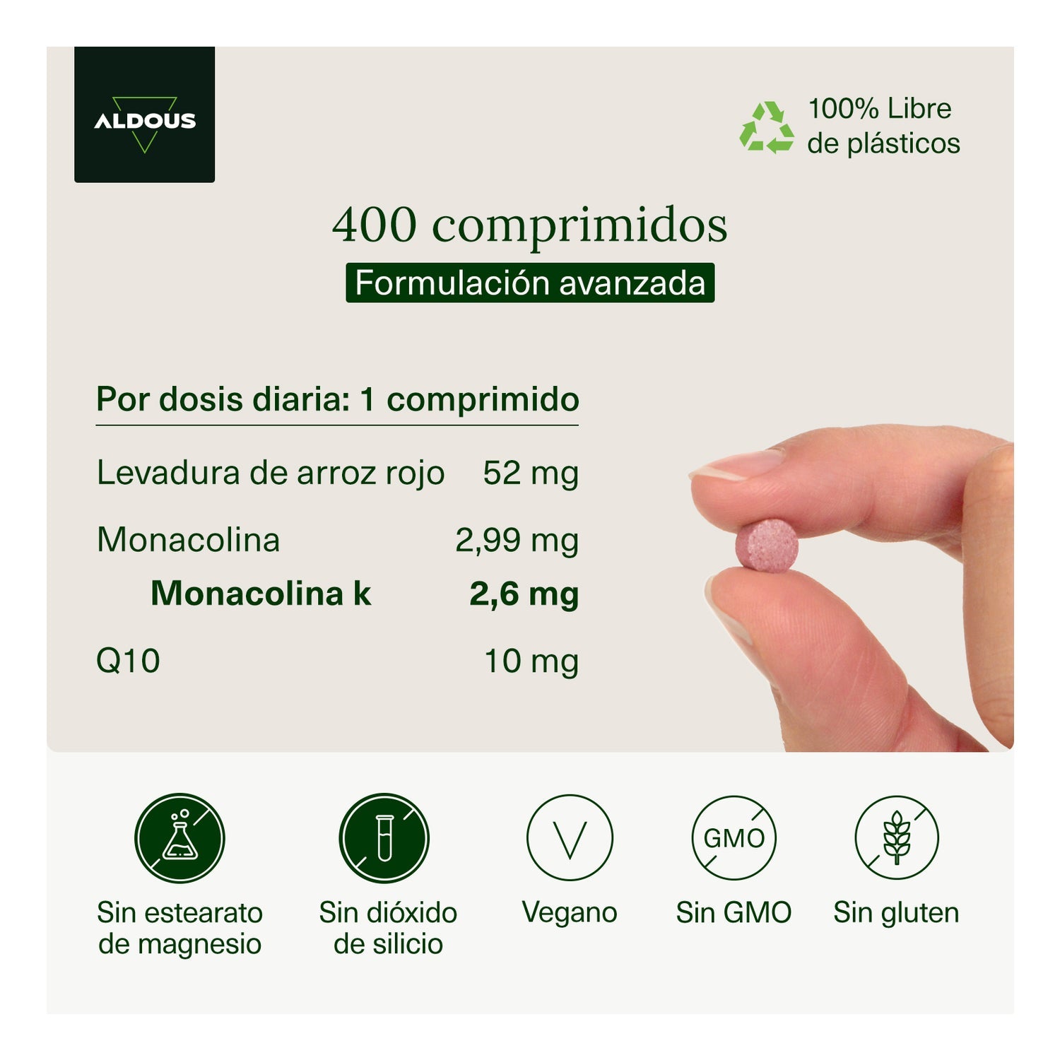 Aldous Levadura de Arroz Rojo con Coenzima Q10 400comp