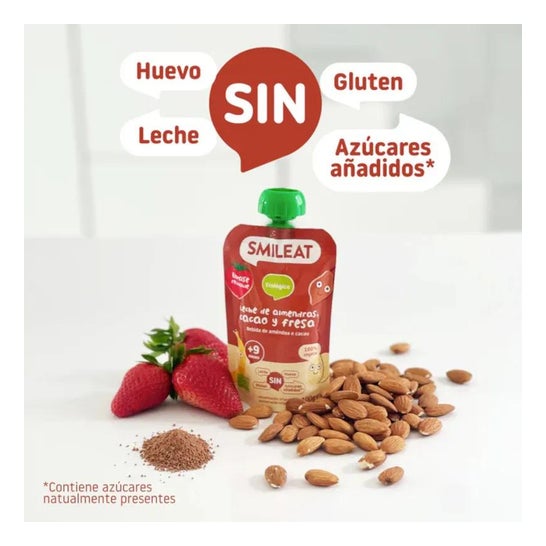 Smileat Pouch Ecológico de Leche de Almendras Cacao y Fresa 100g