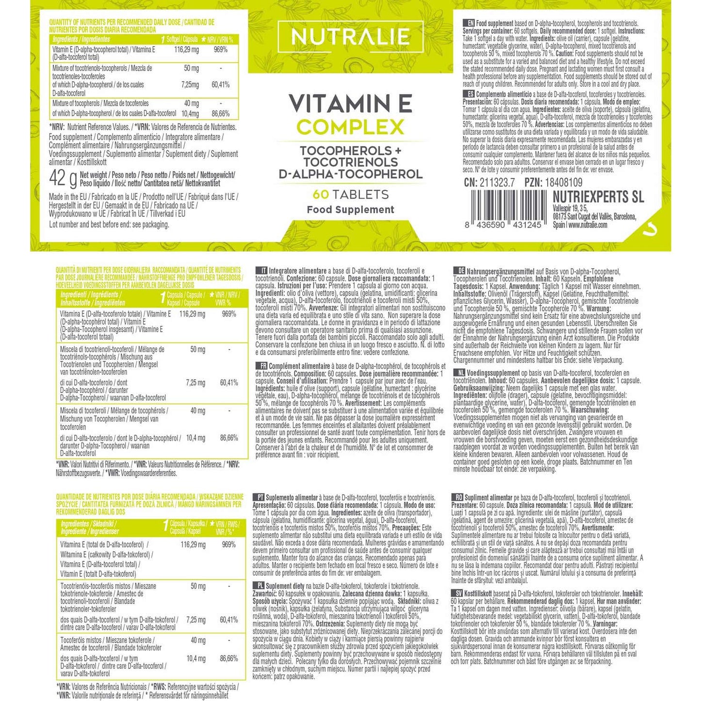 Nutralie Vitamina E Complex Tocotrienoles y Tocoferoles 60softgels