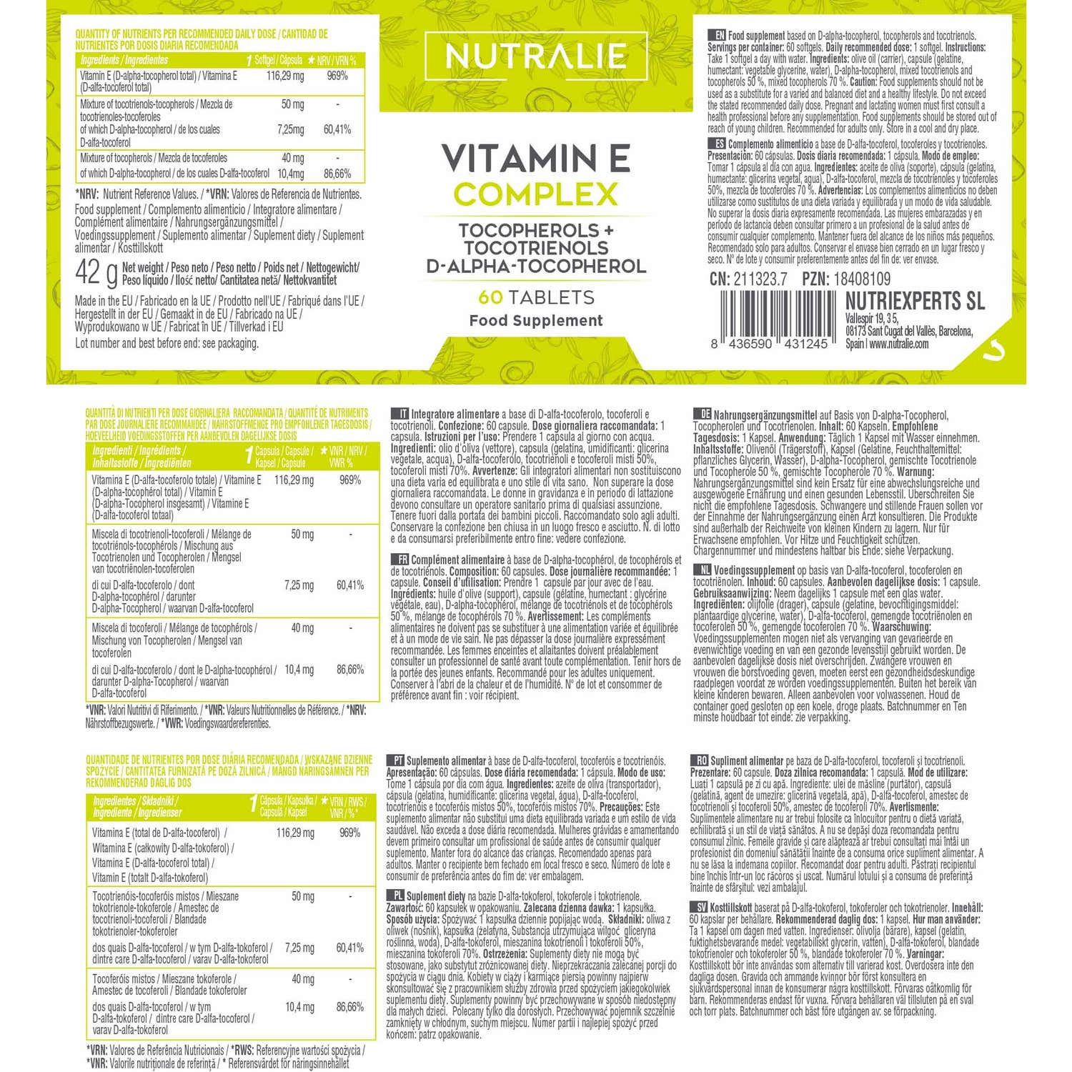 Nutralie Vitamina E Complex Tocotrienoles y Tocoferoles 60softgels