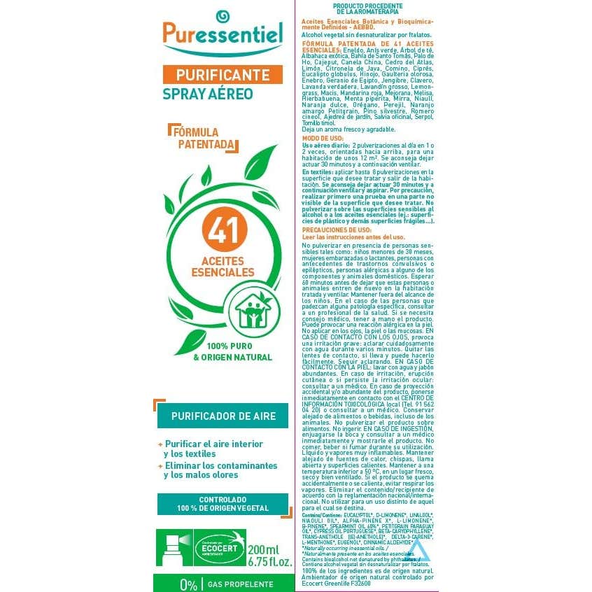 Puressentiel Spray Aéreo Purificante con 41 Aceites Esenciales 200ml