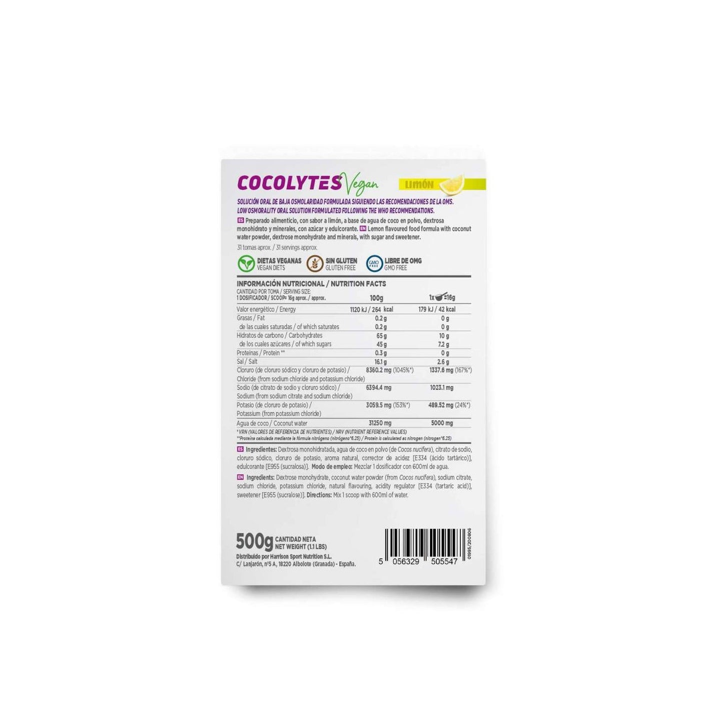 HSN ORS Cocolytes Agua de Coco + Electrolitos en Polvo Limón 500 g