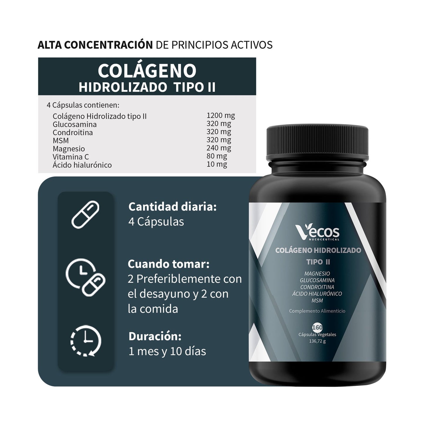 Vecos Nucoceuticals Colágeno Hidrolizado Tipo II 160caps