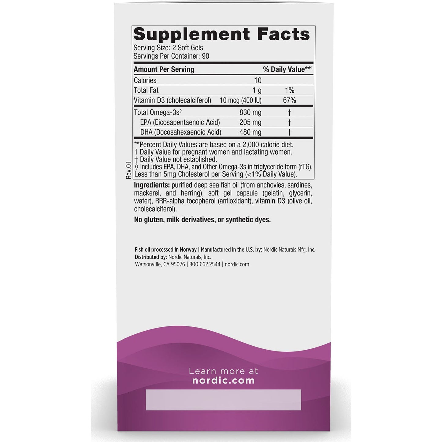 Nordic Naturals DHA Prenatal 830mg Omega 3 + 400Ui D3 180caps