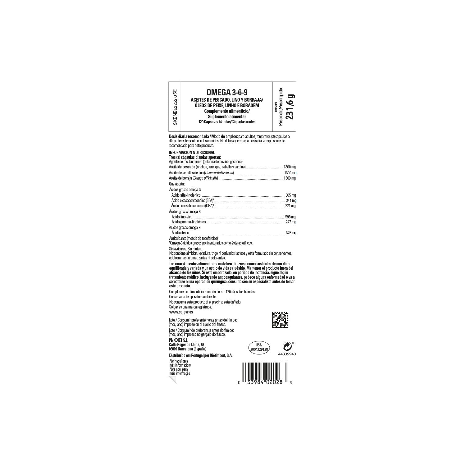 Solgar Omega 3-6-9 Pescado Lino y Borraja 120 perlas