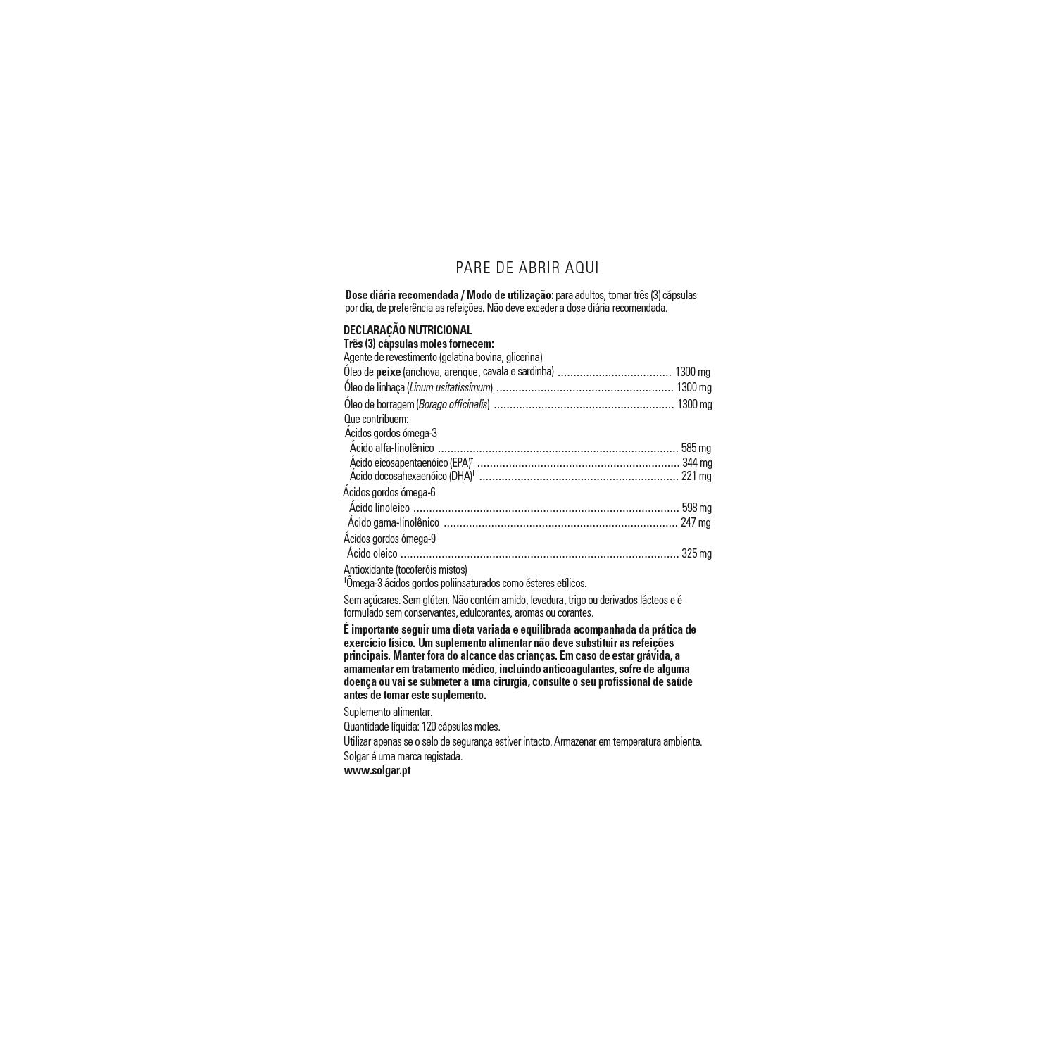Solgar Omega 3-6-9 Pescado Lino y Borraja 120 perlas