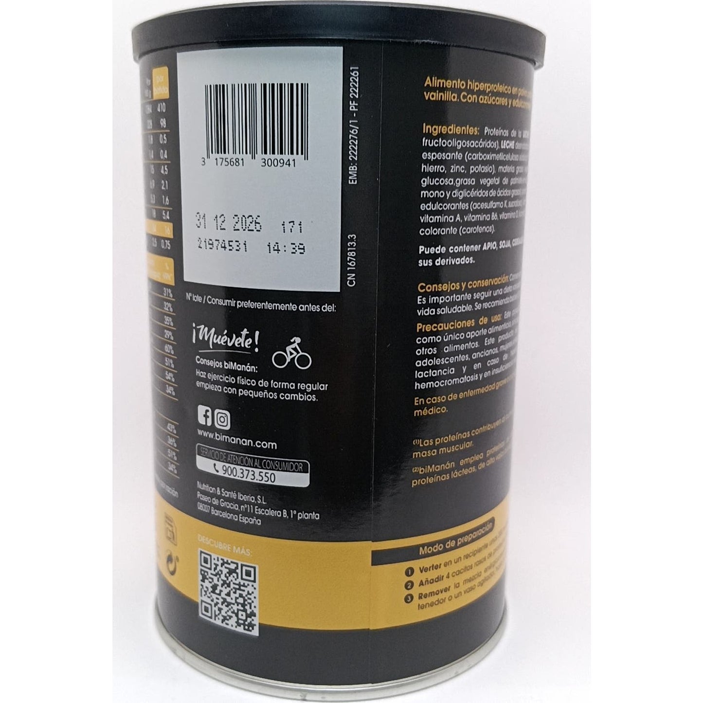 Bimanán® Be Fit Batido Hiperproteico Vainilla 360g
