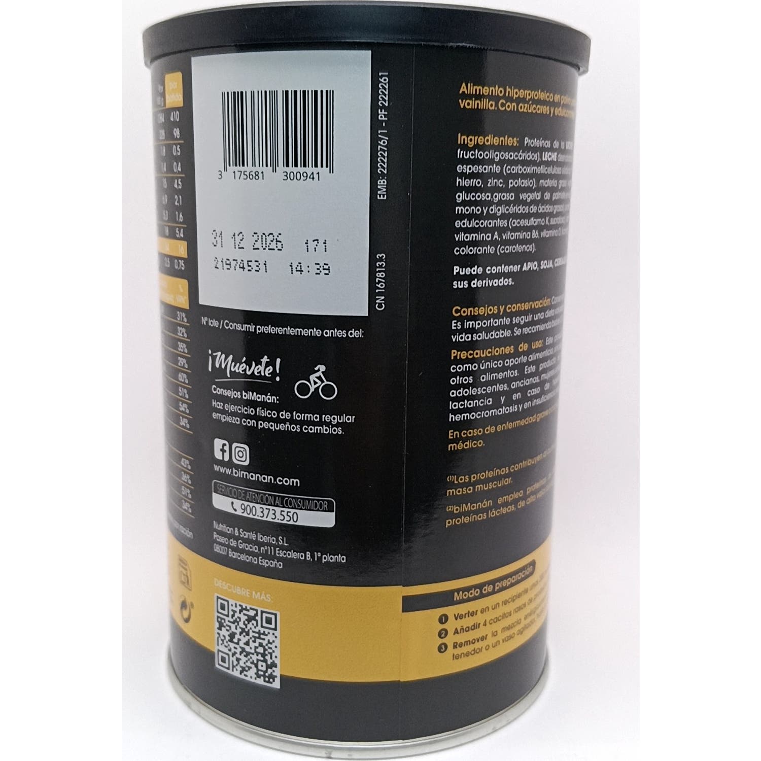 Bimanán® Be Fit Batido Hiperproteico Vainilla 360g