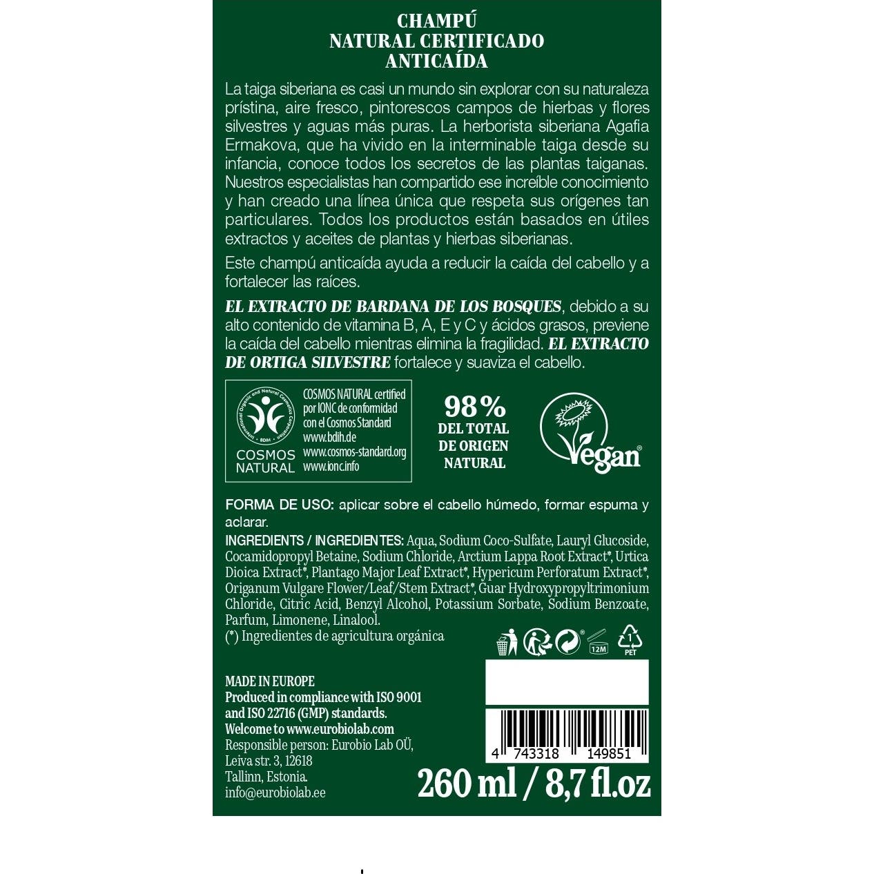 Green Agafia Champú Natural Anti Caída 260ml