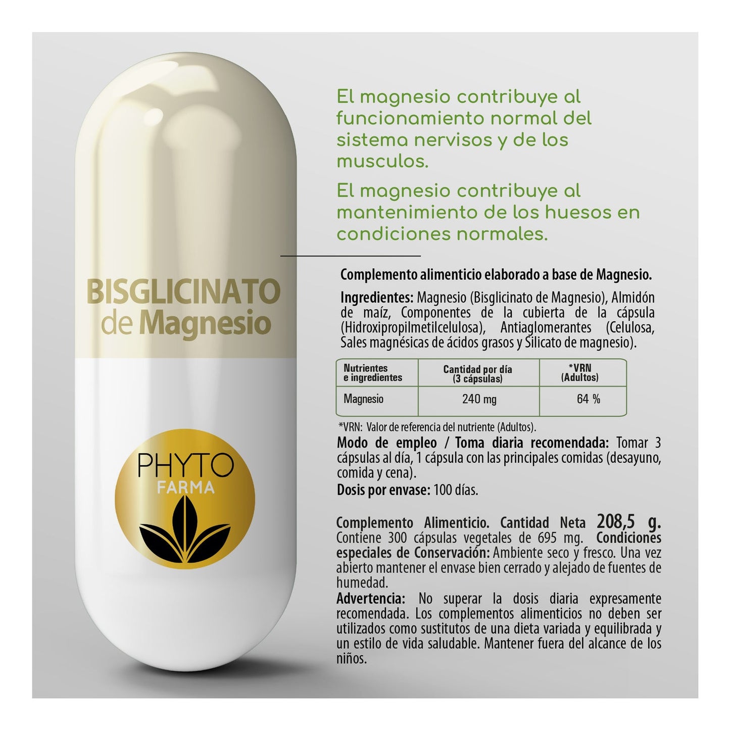 Phytofarma Bisglicinato de Magnesio 300vcaps