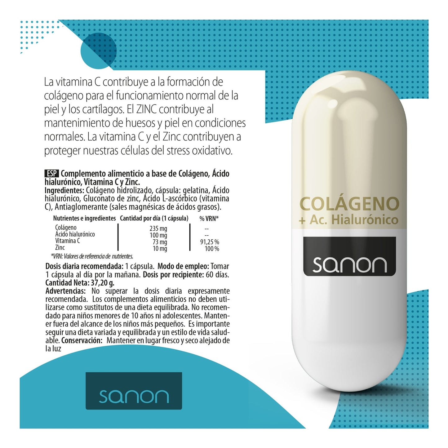 Sanon Colágeno + Ácido Hialurónico 60caps