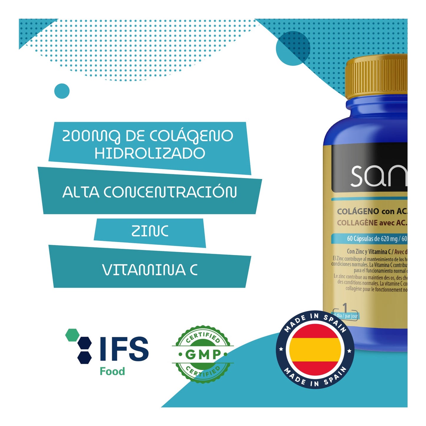 Sanon Colágeno + Ácido Hialurónico 60caps