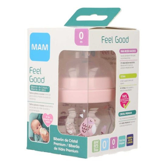 Mam Feel Good Biberon Cristal Rosa +0 Meses 90ml