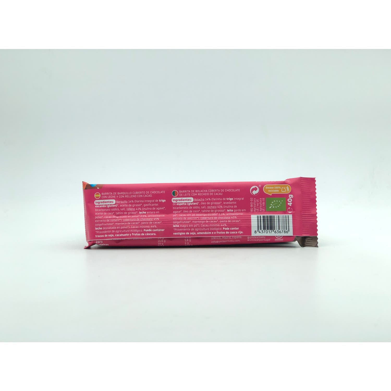 Smileat Triboo Barquillo Ecológico Recubierto de Chocolate 40g