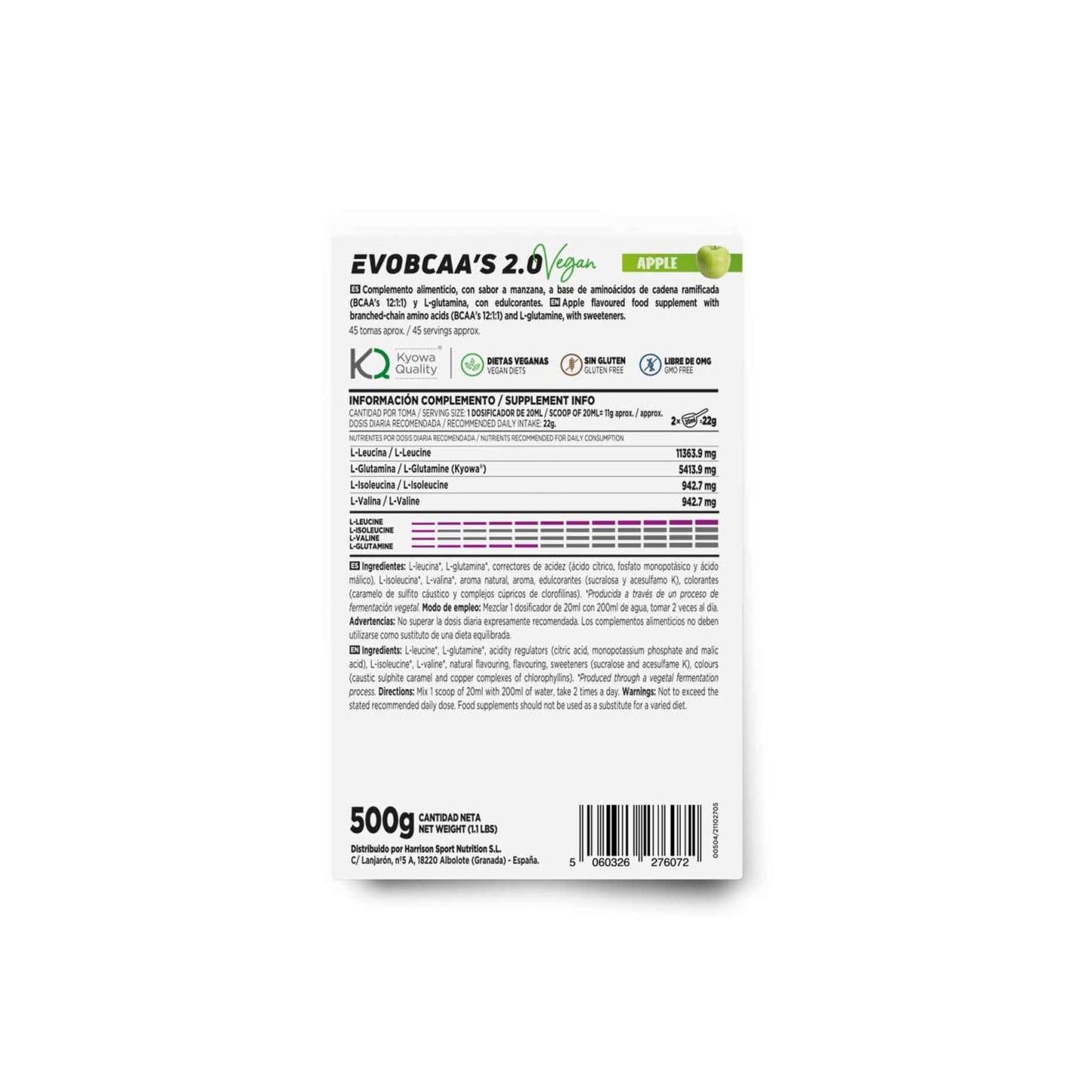 HSN EvoBCAA's 2.0 BCAA's 12:1:1 + Glutamina Manzana 500g