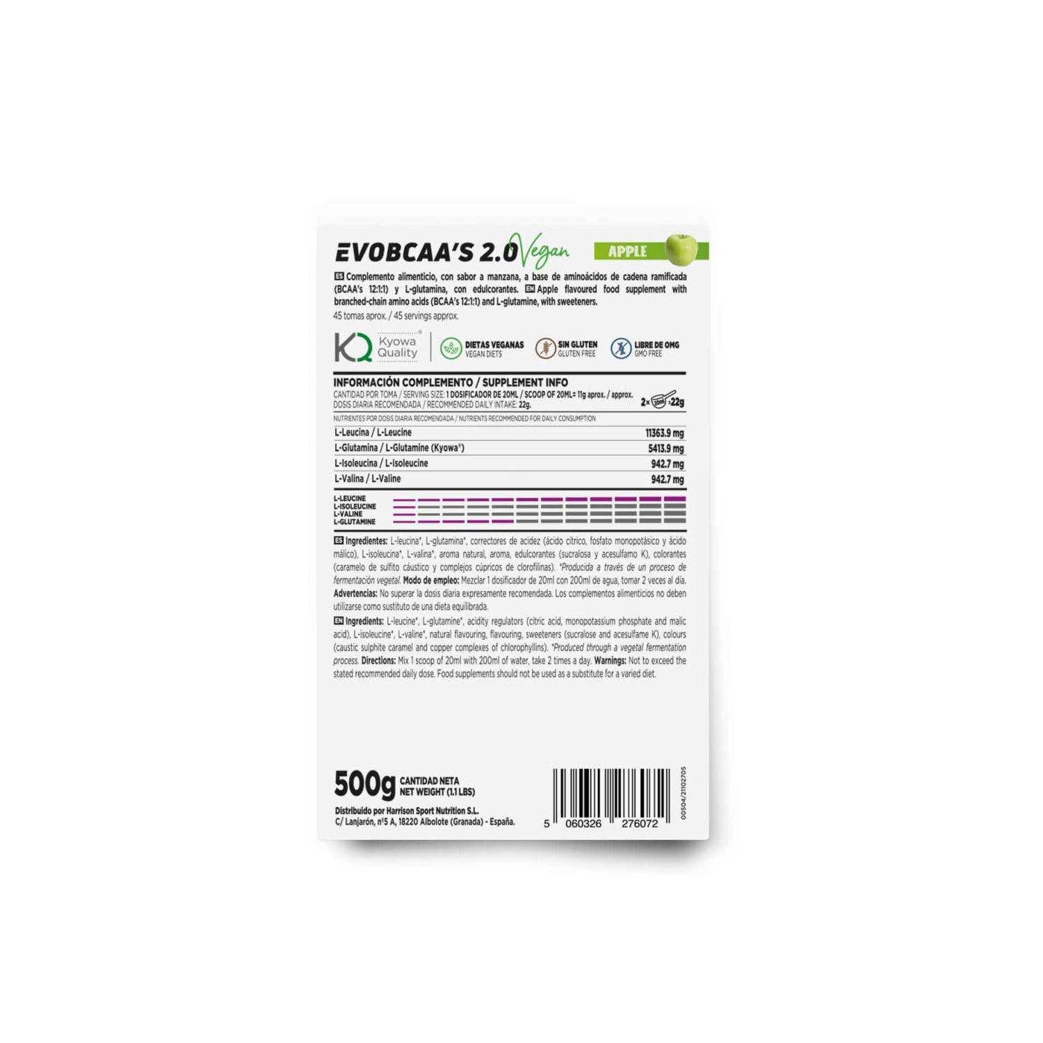HSN EvoBCAA's 2.0 BCAA's 12:1:1 + Glutamina Manzana 500g