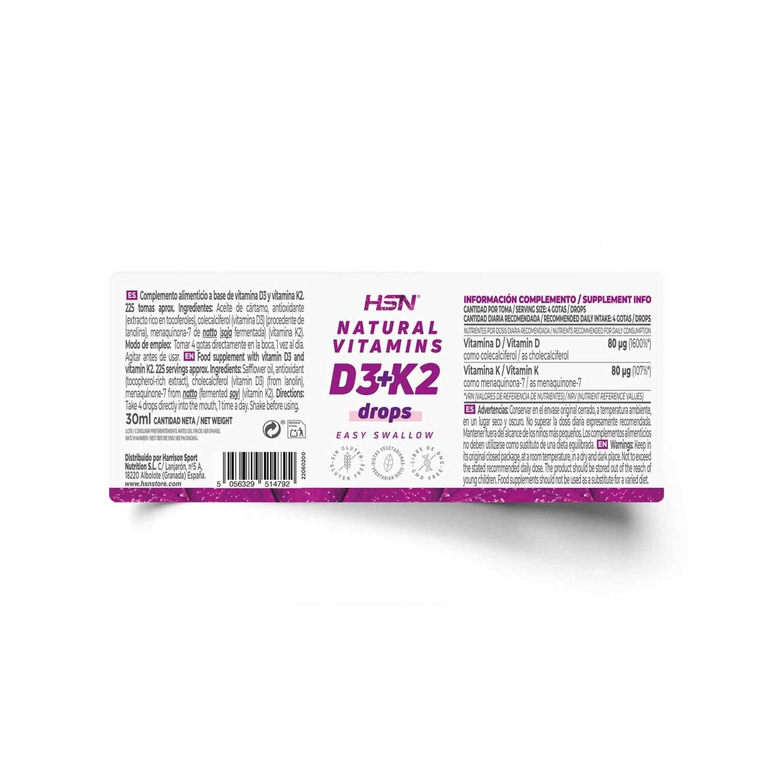 HSN Vitaminas D3+K2 Líquidas 30ml