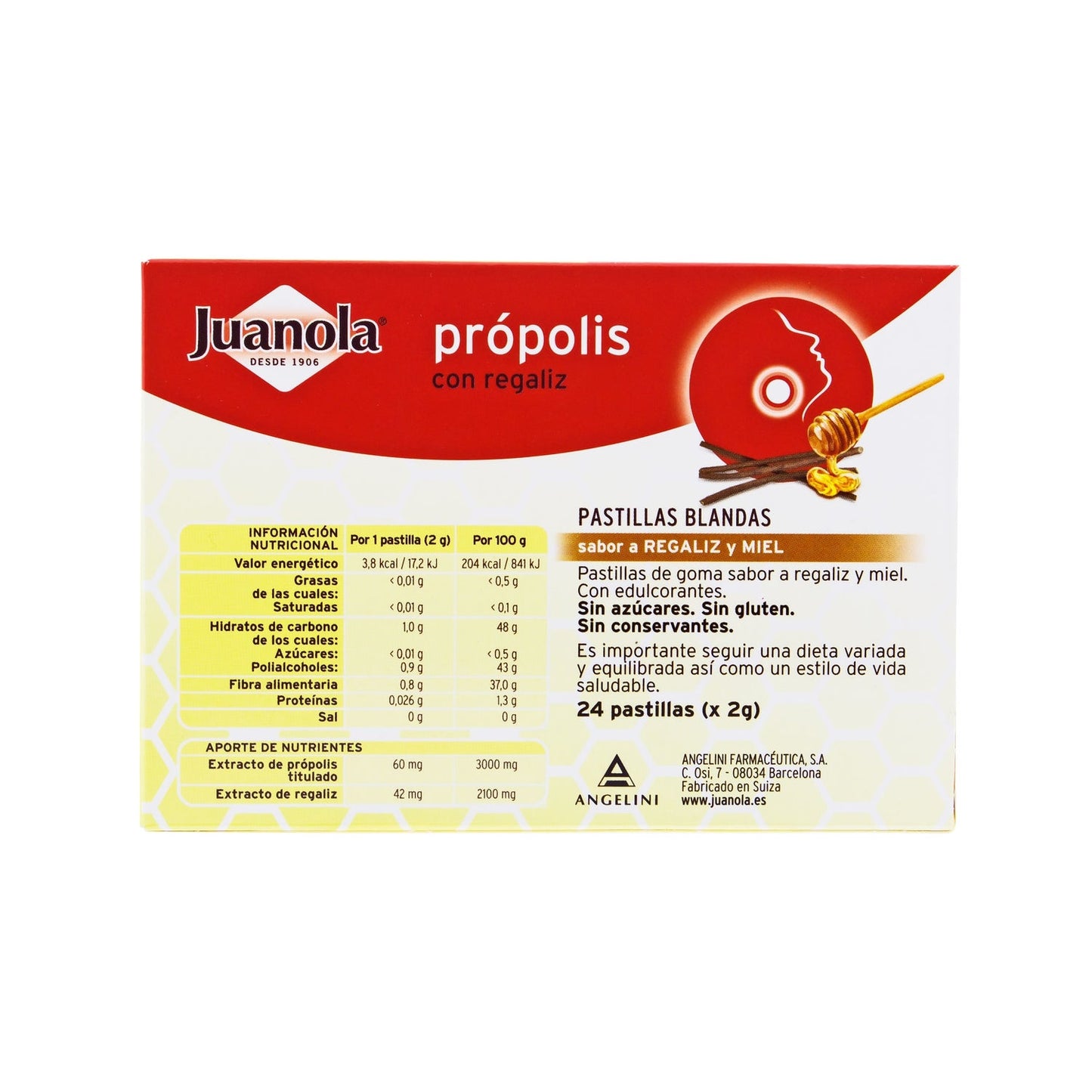 Juanola® própolis con miel sabor regaliz 24uds