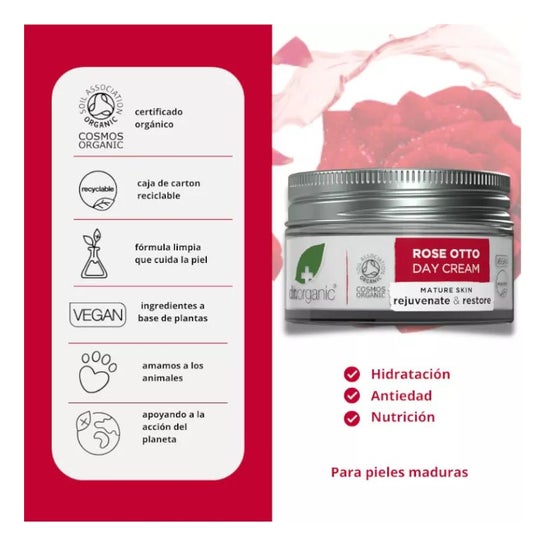 Dr. Organic Crema Facial de Día Orgánica de Rose Otto 50ml
