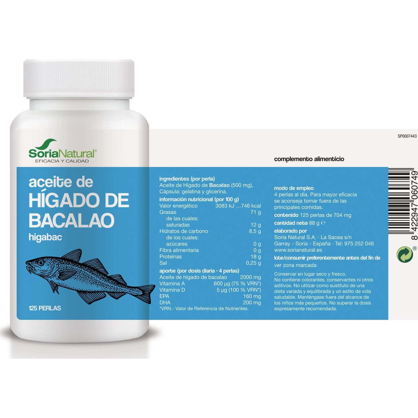 Soria Natural Higabac Aceite de Higado de Bacalao 125 perlas