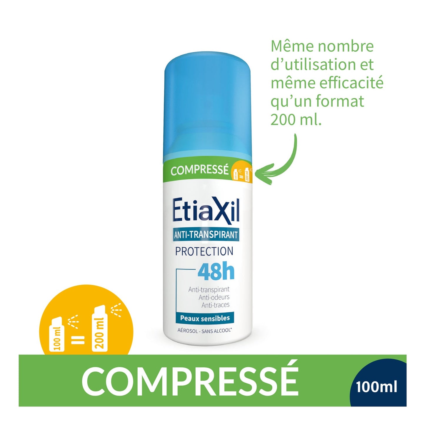 Etiaxil Anti-Transpirant Déodorant Compressé Peaux Sensibles 2x100ml