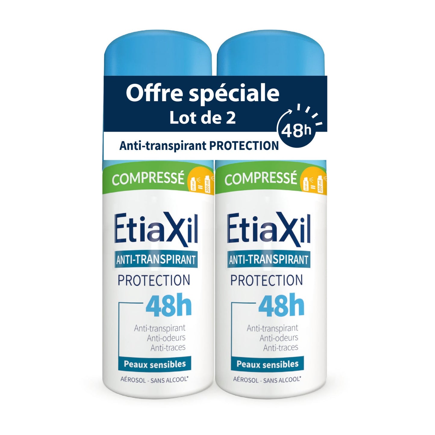 Etiaxil Anti-Transpirant Déodorant Compressé Peaux Sensibles 2x100ml