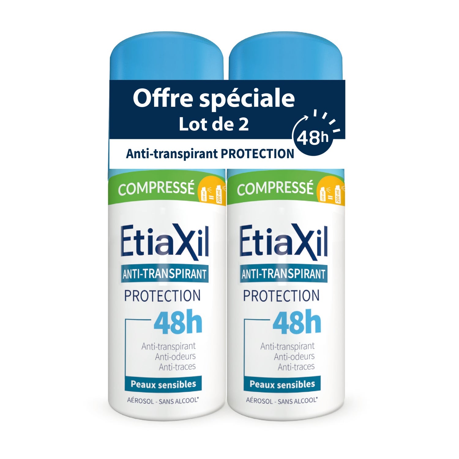 Etiaxil Anti-Transpirant Déodorant Compressé Peaux Sensibles 2x100ml